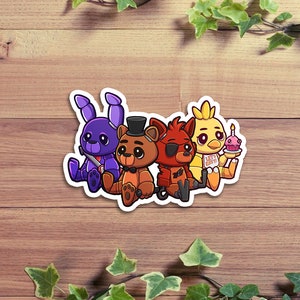 Plushie FNAF Gruppklistermärke | FNAF-klistermärken | Fem nätter med Freddys-klistermärke | Foxy | Spring Trap | Bonnie | Gråtande barn | Freddy's | Chica