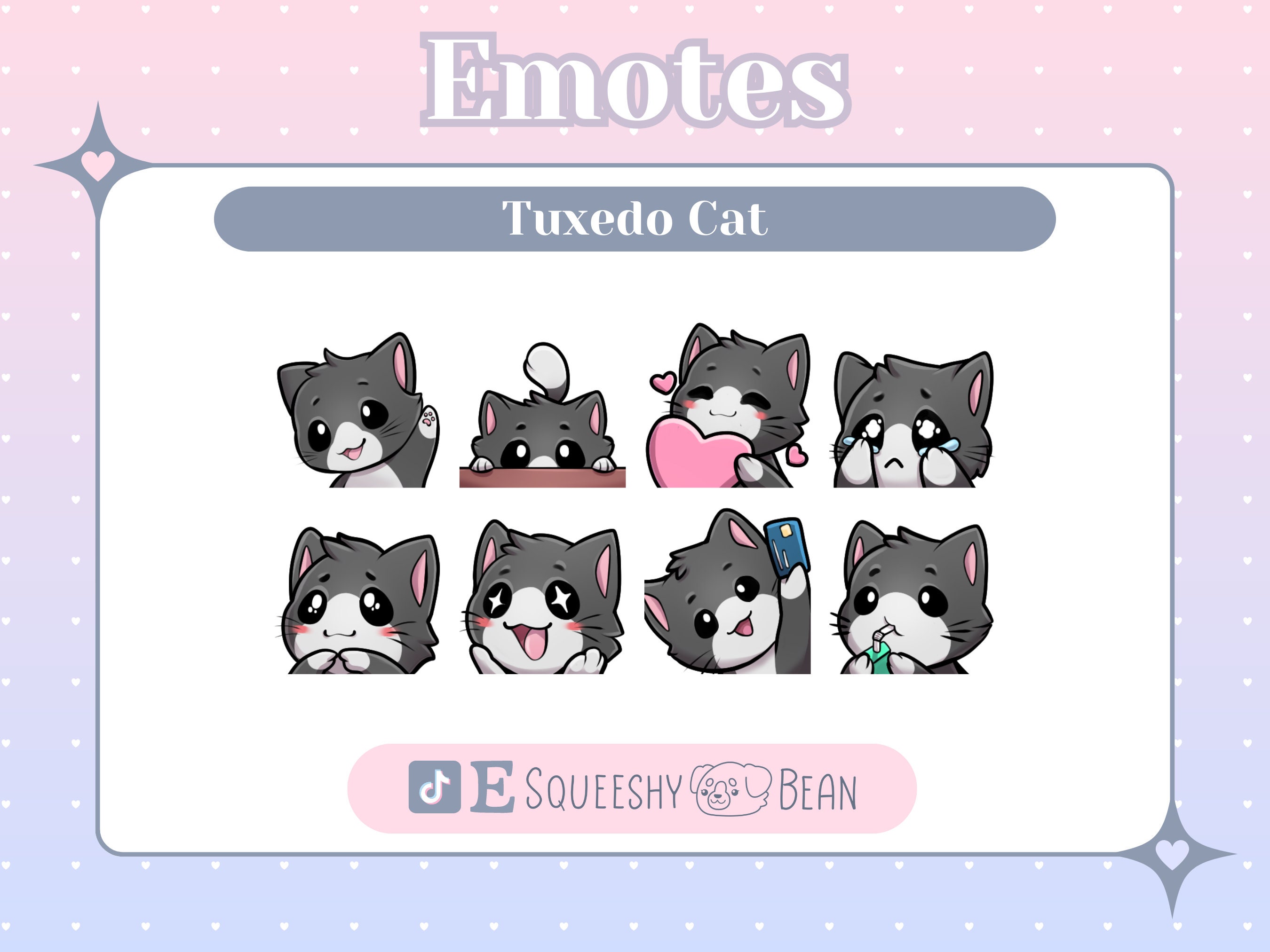 Tuxedo Cat Twitch Emotes | Digital Download | Cute emotes | Cat Emotes | Kitten | Black and White Cat | Long Hair | Cats | Kittens | Short