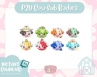 Cow Twitch Sub Badges | Cow Emotes | Digital Download | Cute emotes | Cow Badges | Cow | Fluffy | Cute Animal Badges | Cows | P2U