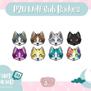 Wolf Twitch Sub Badges | Wolf Emotes | Digital Download | Cute emotes | Wolf Badges | Wolf | Fluffy | Cute Animal Badges | Wolves | P2U