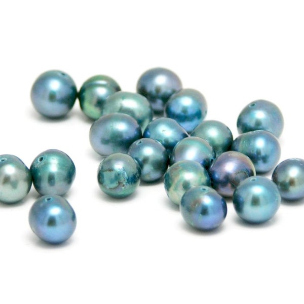 Metallic Blue fresh water pearls baroque potato light teal blue 10 PIECES craft supplies jewelry making