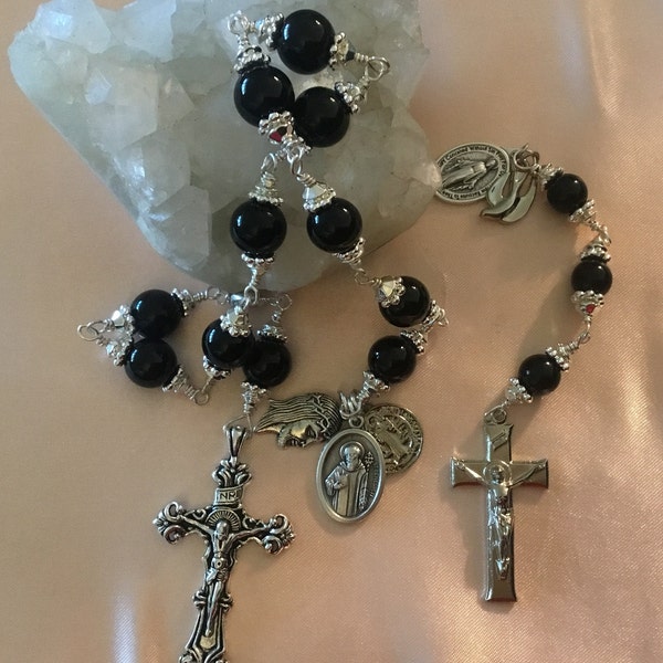 Religious Catholic Rosary Tenner beads and Chaplet Black Pearl