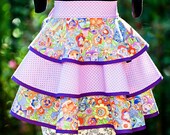 Laurel Burch Purple Cat Print Half Apron - Hostess Style - Three Layer Circle Cut Skirt - FAAP, HAFAIR, TeamHaHa