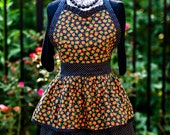 Halloween Apron, Retro Style - Sexy Ruffled Sweetheart Neckline - Two Layer Full Skirt - Hostess, Party, Shower Gift Apron