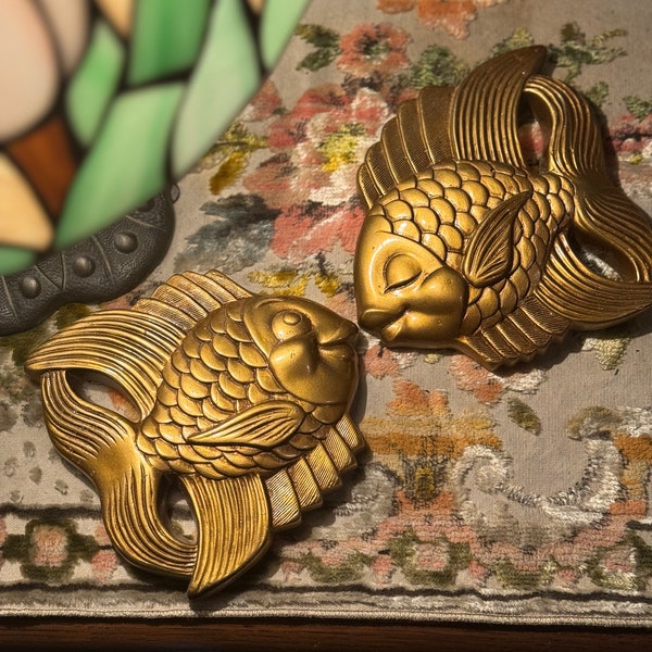 Vintage Miller Studio Inc. 1954 Chalkware Fish Pair, Rare MCM Kissing Fish Wall