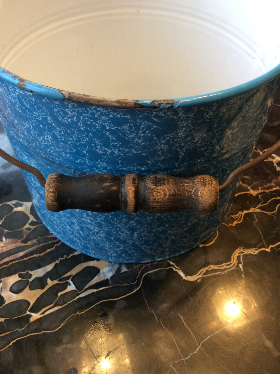 Vintage blue enamel bucket with lid Etsy