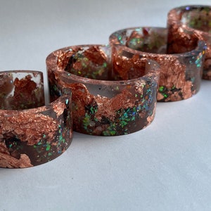 Coffee Iridescent Fire Opal Resin Cuff with Copper or Bangle Bracelet Big Bangle Statement Jewelry