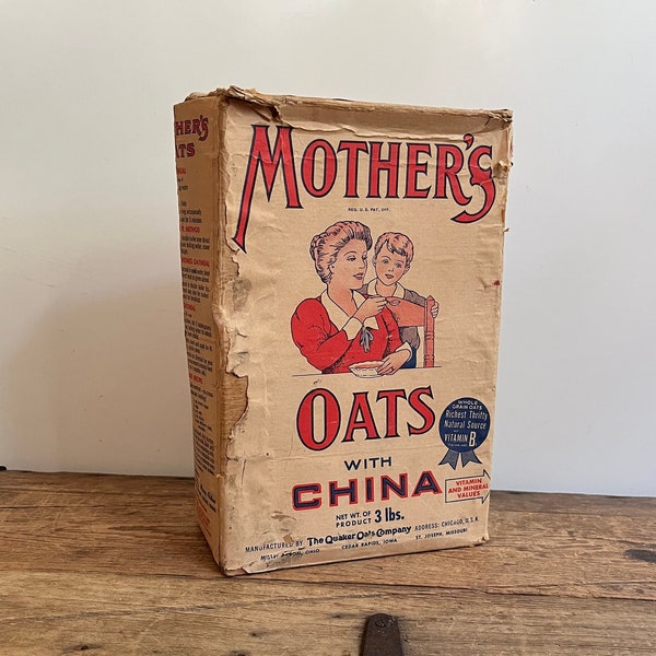 Antique Mother’s Oats With China Quaker Oat Co Brand Advertising Paper Product Box