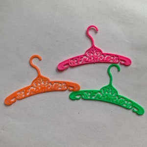 Vintage Francie Doll Clothing Hangers: Neon Orange, Green, Hot Pink