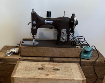 Vintage Domestic Sewing Machine with Brown Matte Crinkle Finish