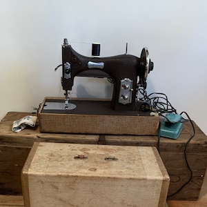 Vintage Domestic Sewing Machine with Brown Matte Crinkle Finish