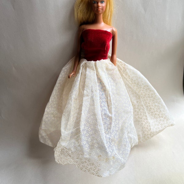 Vintage Barbie Doll Red Velvet and Lace Formal Dress, Hand Made Clothing