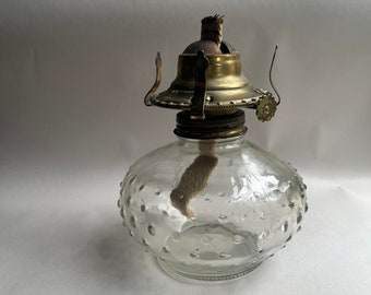 Vintage Lamplight Farms Glass Oil Lamp with Hobnail Pattern Base