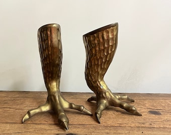 Vintage Midcentury Brass Eagle Talon Candle Stick Holder Set, Bird Talon Decor