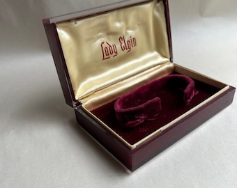 Vintage Lady Elgin Watch Case Box Burgundy Lucite Crest Display Jewelry Case Vintage Lady Elgin Burgundy Lucite Watch Case, Jewelry Gift  main image 4