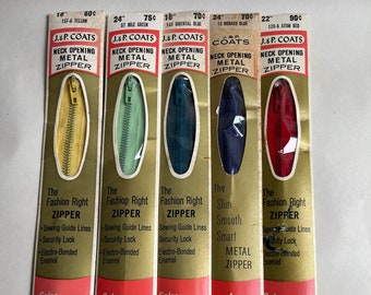 Vintage J&P Coats Metal Zipper Colorful Assortment for Dress or Neck Opening