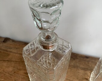 Vintage Whiskey Decanter Clear Glass Liquor Bottle Wet Bar Decor