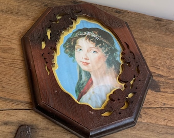 Vintage Framed Rococo Women Portrait Art with Scrolling Frame