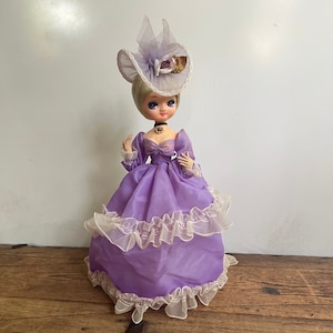Vintage Big Eyes Bradley Doll Victorian Southern Bell in Purple Dress with Hat