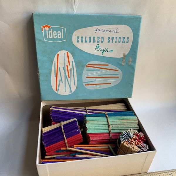 Vintage Ideal School Supply Colored Stick no 155 Box Pick Up Stix Counting Learning Activity Craft Supply