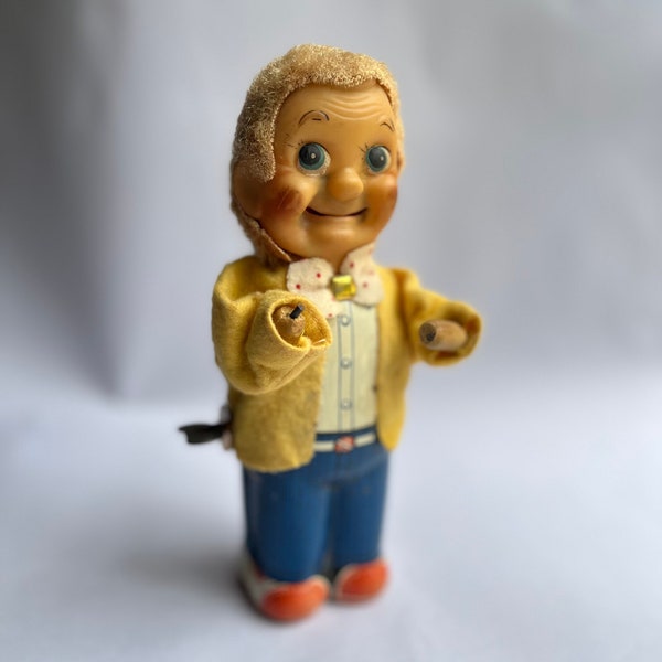 Vintage Tin Litho Toy Wind-Up Mr. Dan the Hotdog Eating Man by TN Japan