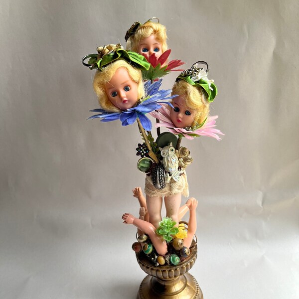 Wild Flowers Found Object Assemblage Altered Art Doll by Candiland Art