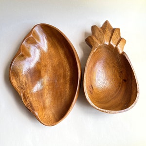 Vintage Pineapple & Clam Shell Shaped Monkey Pod Decorative Wood Bowl Set Alii Woods Honolulu
