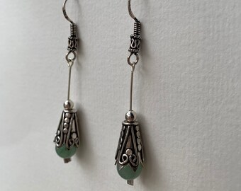 Green Aventurine Stone and Sterling Silver Drop Earrings