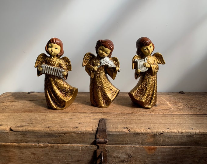 Vintage Gold Angel Figures Christmas Kitsch Dickson Holiday Etsy