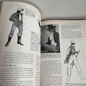May include: A black and white illustration of a man wearing a black top hat, a white shirt with a ruffled collar, a black waistcoat, and black trousers. The man is standing with his hands on his hips. The illustration is from a book about fashion history.