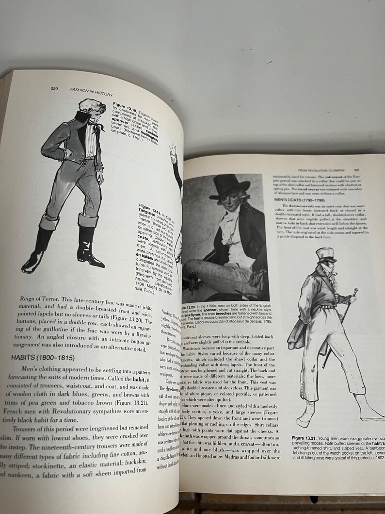 May include: A black and white illustration of a man wearing a black top hat, a white shirt with a ruffled collar, a black waistcoat, and black trousers. The man is standing with his hands on his hips. The illustration is from a book about fashion history.