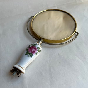 Vintage Moss Rose Double Sided Mirror, Japanese Porcelain Vanity Accessory