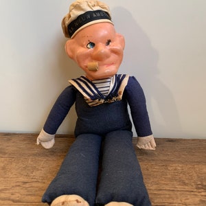 Vintage SS Amsterdam Popeye the Sailor Man Doll, Naval Doll