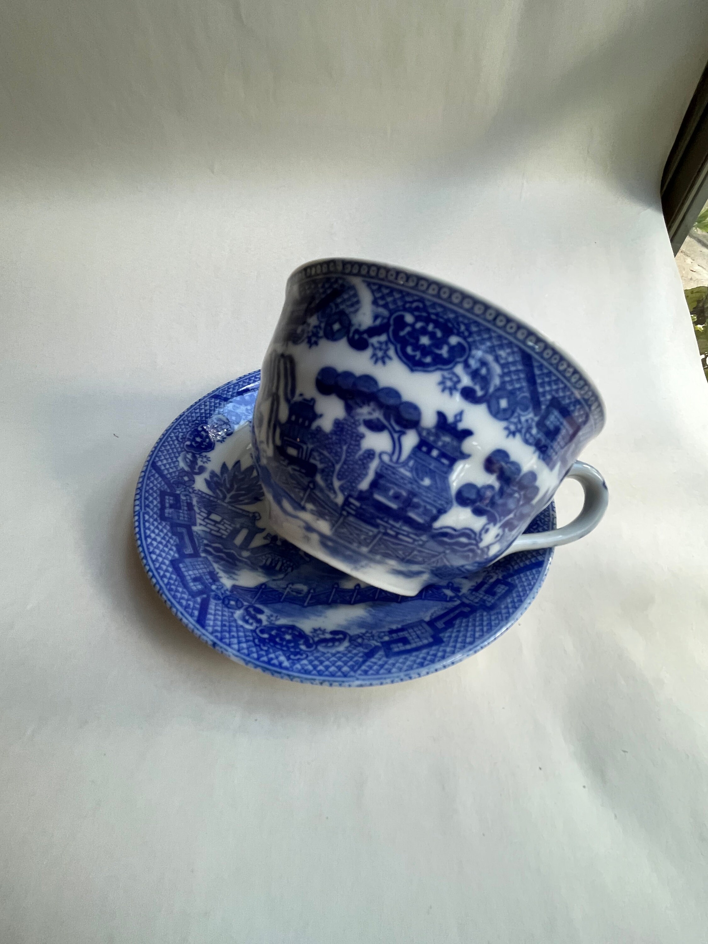 Vintage MD Japan Blue Willow Tea Cup and Saucer Set Ceramic