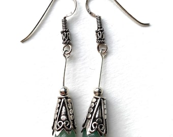 Green Aventurine Stone and Sterling Silver Drop Earrings