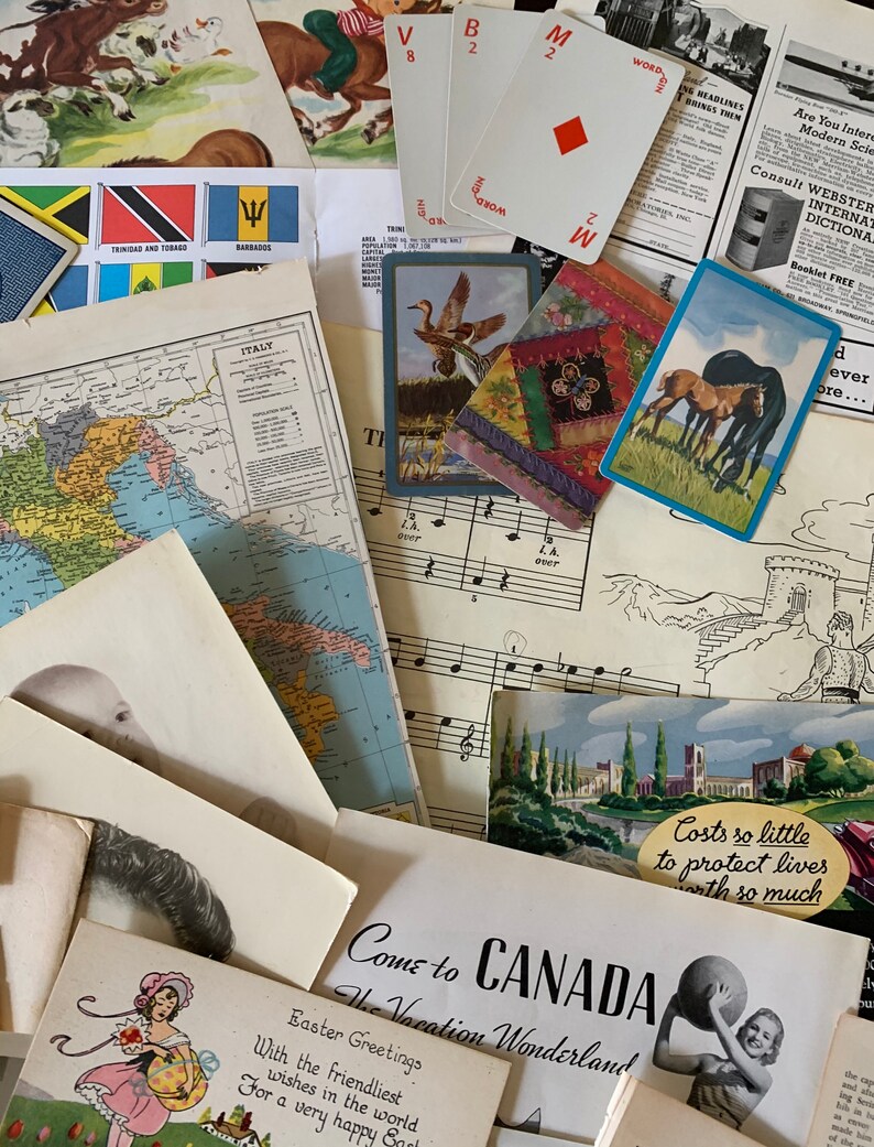 Vintage Paper Ephemera Pack 50 plus Mixed Media Scrapbook Assortment Junk Journal Art