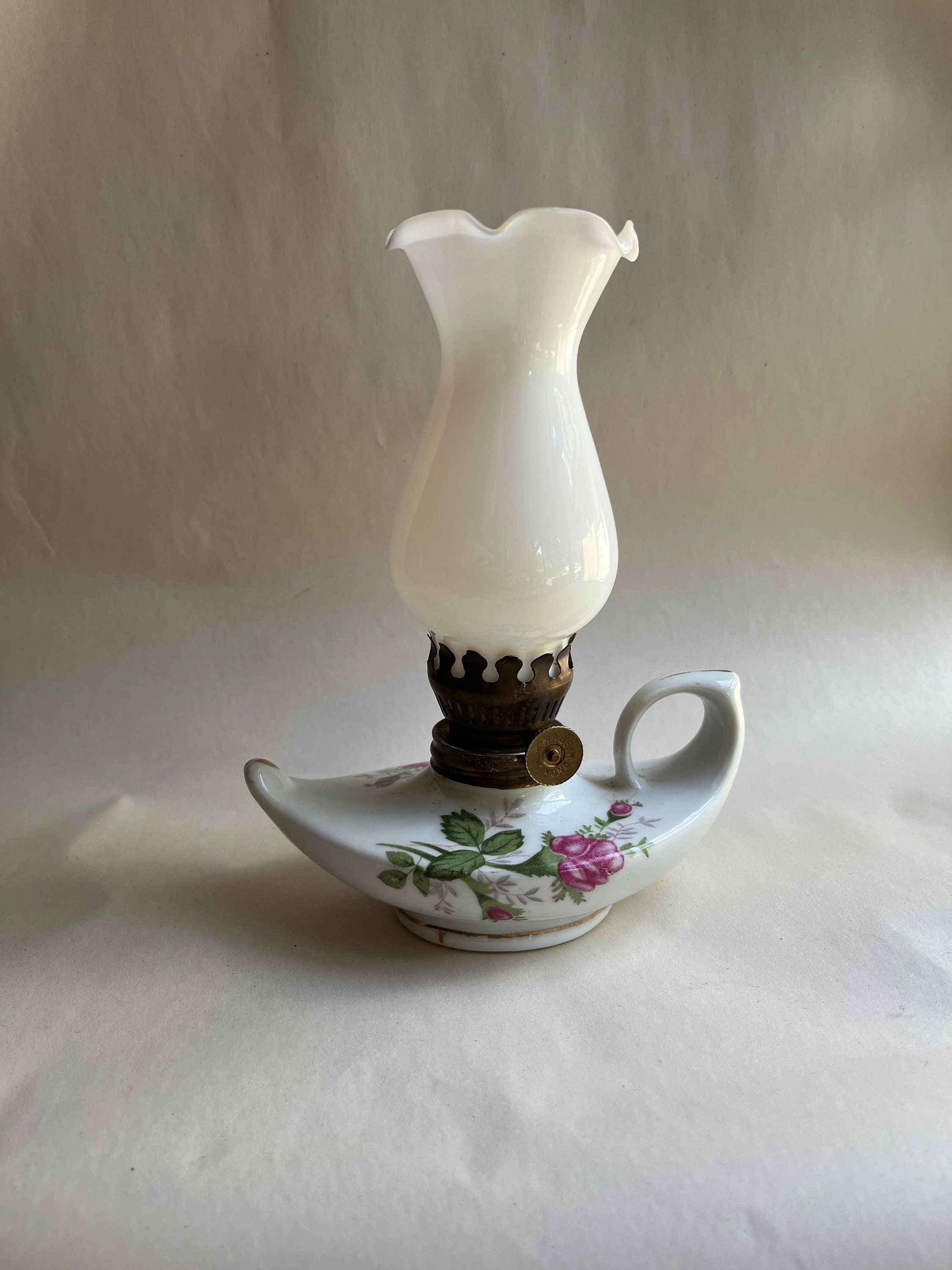 【新品未使用】デッドストックAladdin ホワイトランタン 1908年製 Vintage Rose Motif Porcelain Aladdin Style Miniature Kerosene Oil
