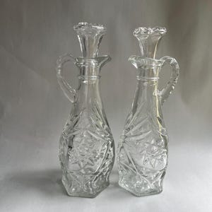 Vintage Star of David Oil & Vinegar Cruet Bottle Set with Fancy Stopper by Anchor Hocking
