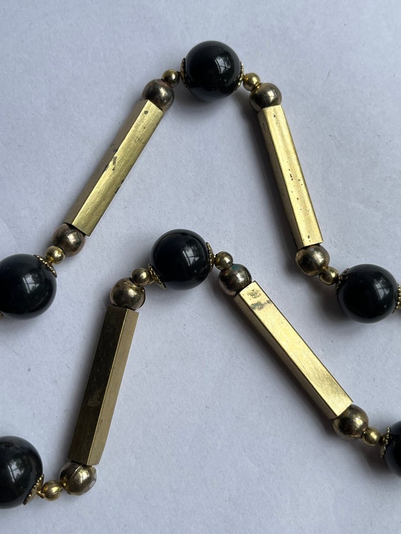 Vintage Modern Brutalist Black Onyx and Brass Nec… - image 6