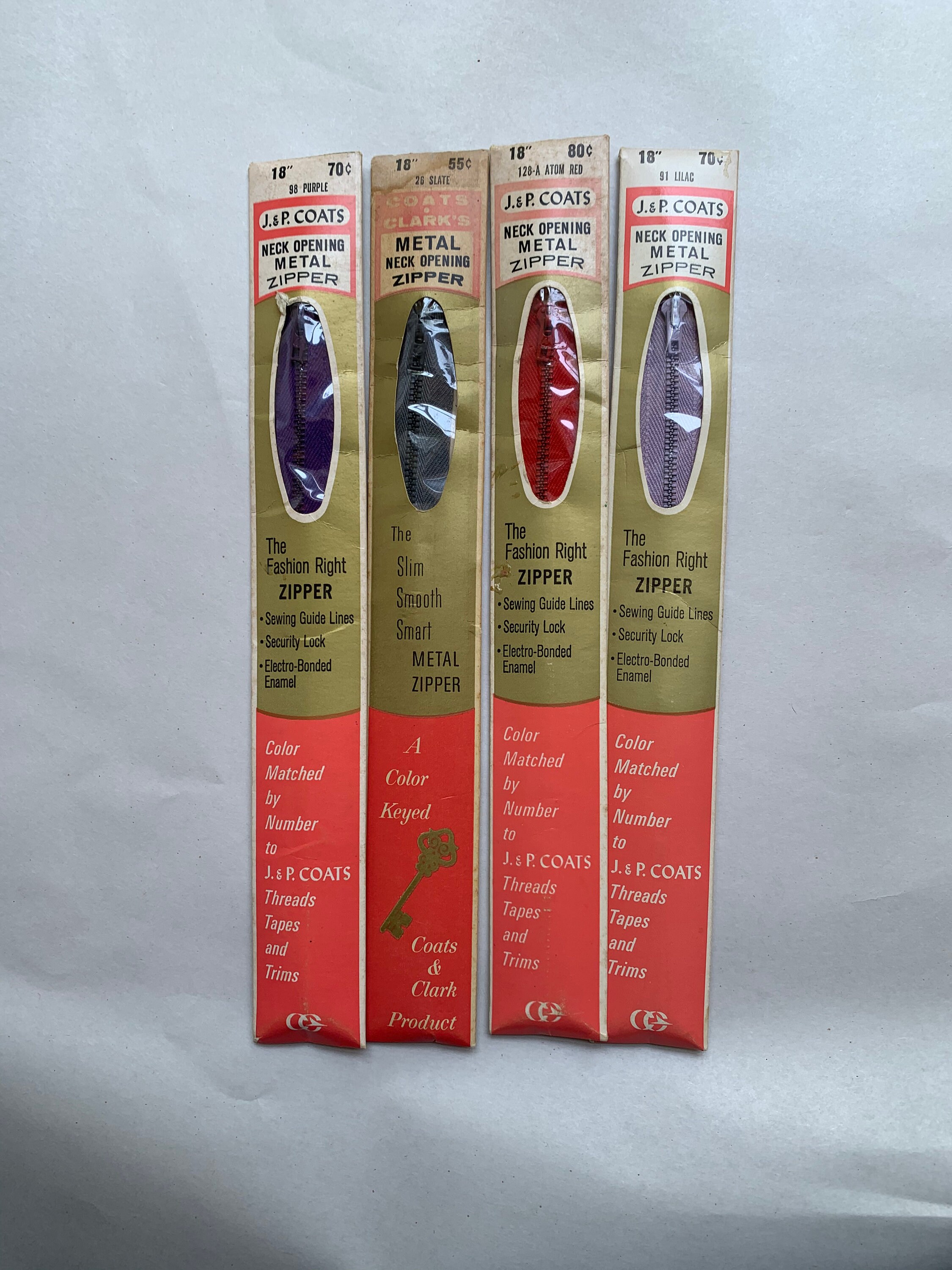 Vintage J&P Coats Metal Zipper Colorful Assortment for Dress