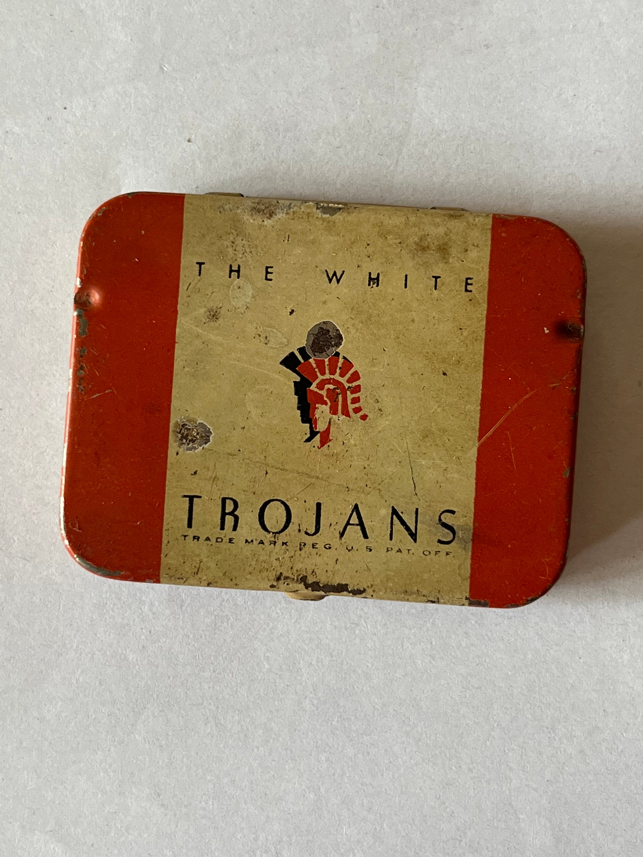 Early the White Trojan Condom Tin Circa 1920s-30s Small Tin