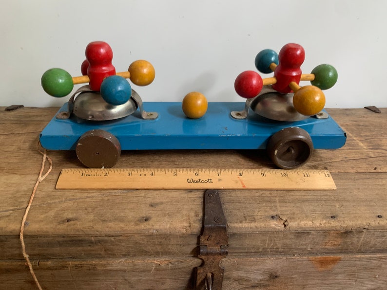 Vintage Gong Bell Mfg Wooden Tin Push Pull Bell Toy USA Etsy
