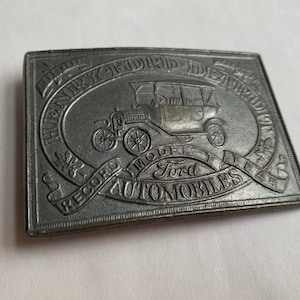 Vintage Henry Ford Detroit Automobiles Brass Belt Buckle Record Model T Year