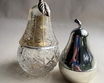 Vintage Avon Pear Glass Perfume Bottle & Silver Pear Sachet Cream Jar