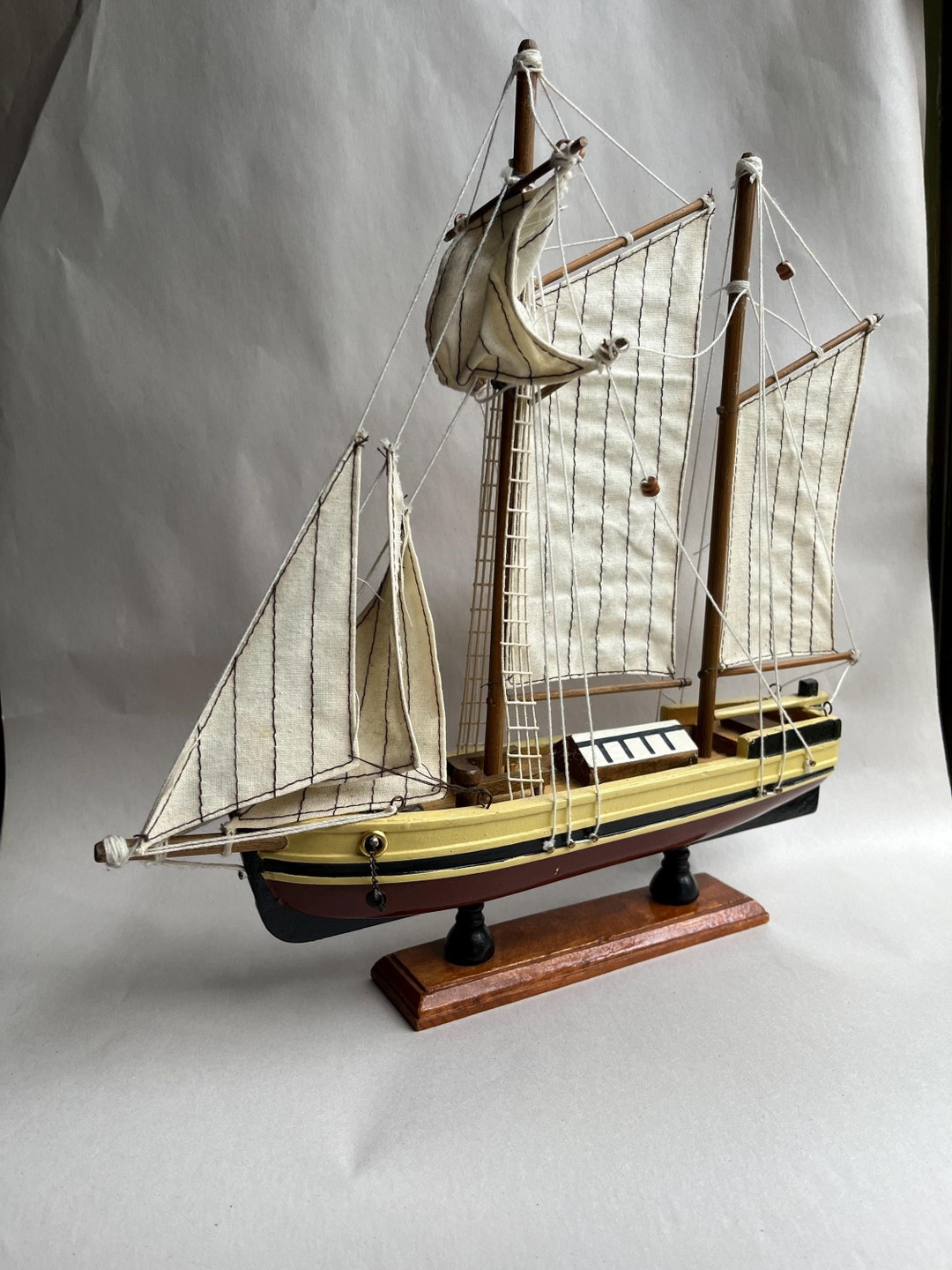 Vintage Topsail Schooner Wood Ship Model - Etsy