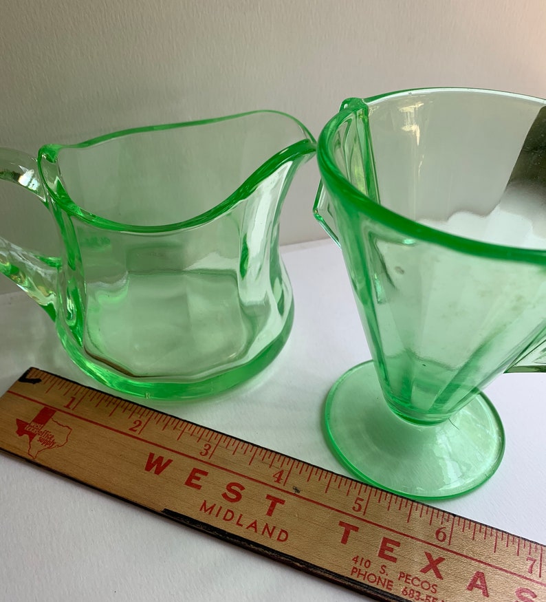 Vintage Vaseline Glass Creamer & Sugar Bowl Fluorescent Black Etsy