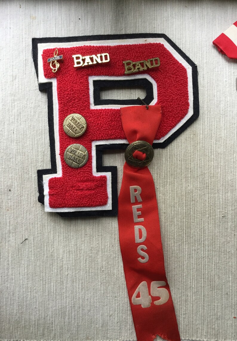 Vintage P Letterman Patch Red and Black Band amd Volleyball Etsy