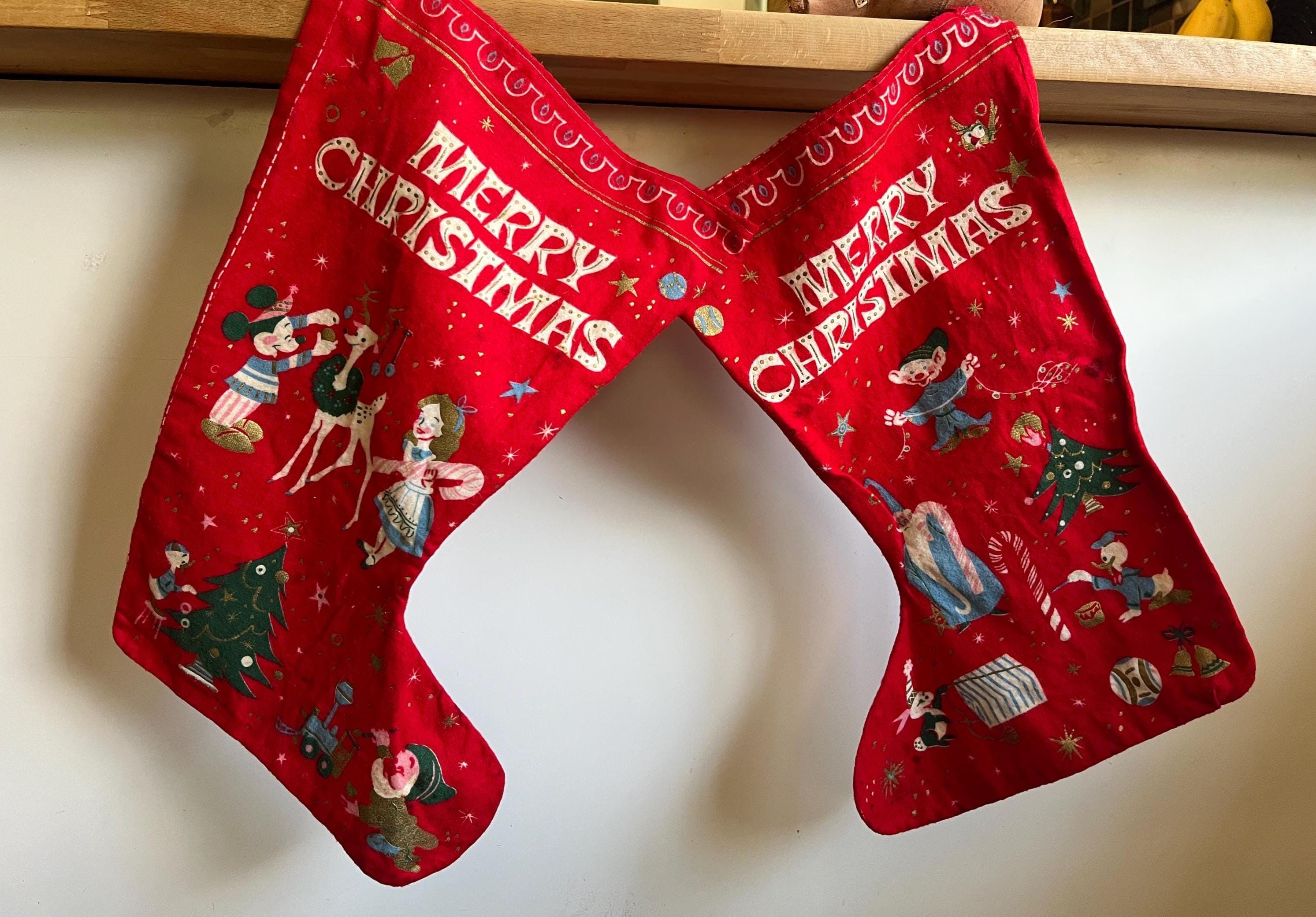 Vintage 1960s Walt Disney Christmas Stocking Mickey Mouse, Alice