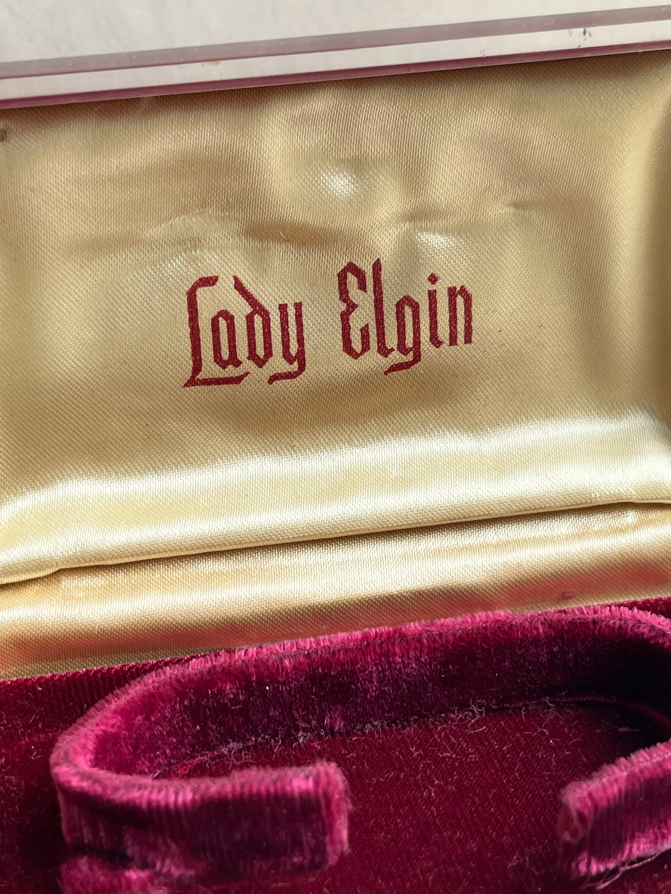 Vintage Lady Elgin Burgundy Lucite Watch Case, Jewelry Gift 