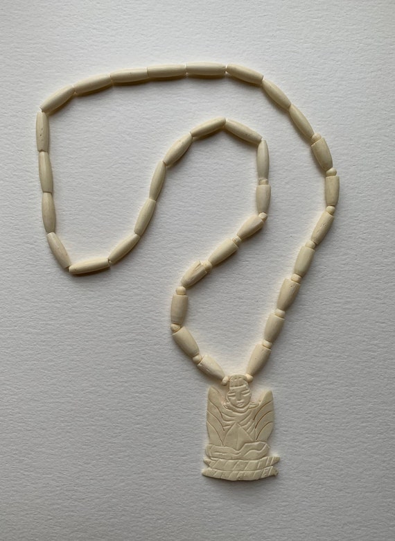Vintage Carved Bone Buddha Pendant Necklace